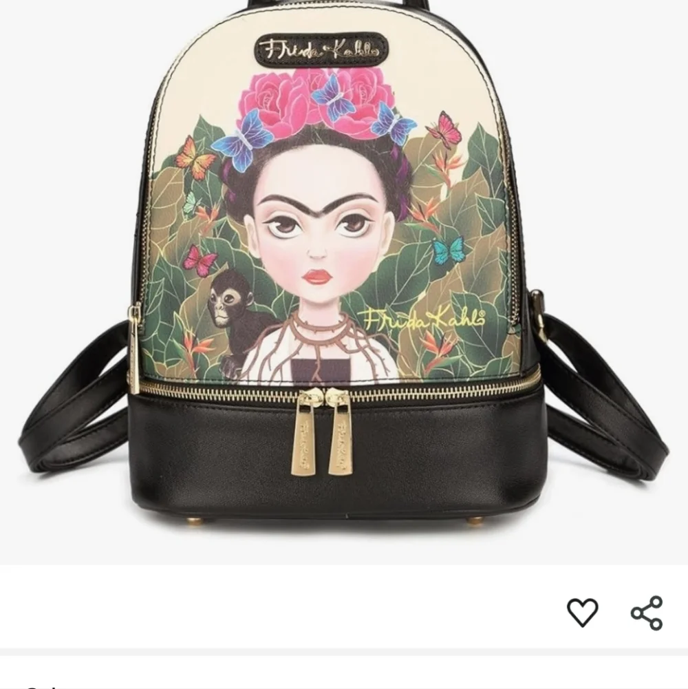Frida Kahlo Cartoon Black Backpack.